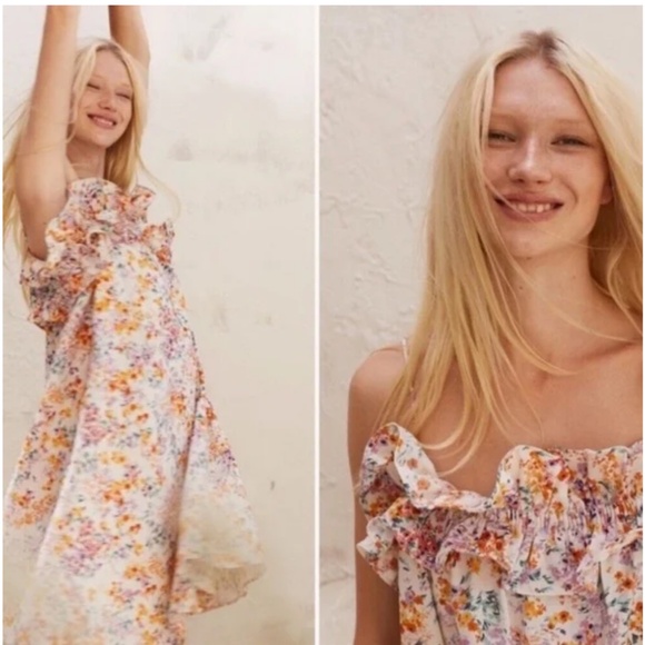 H&M - Flounce Trimmed Linen Floral Print Dress - Size XL - Picture 5 of 13